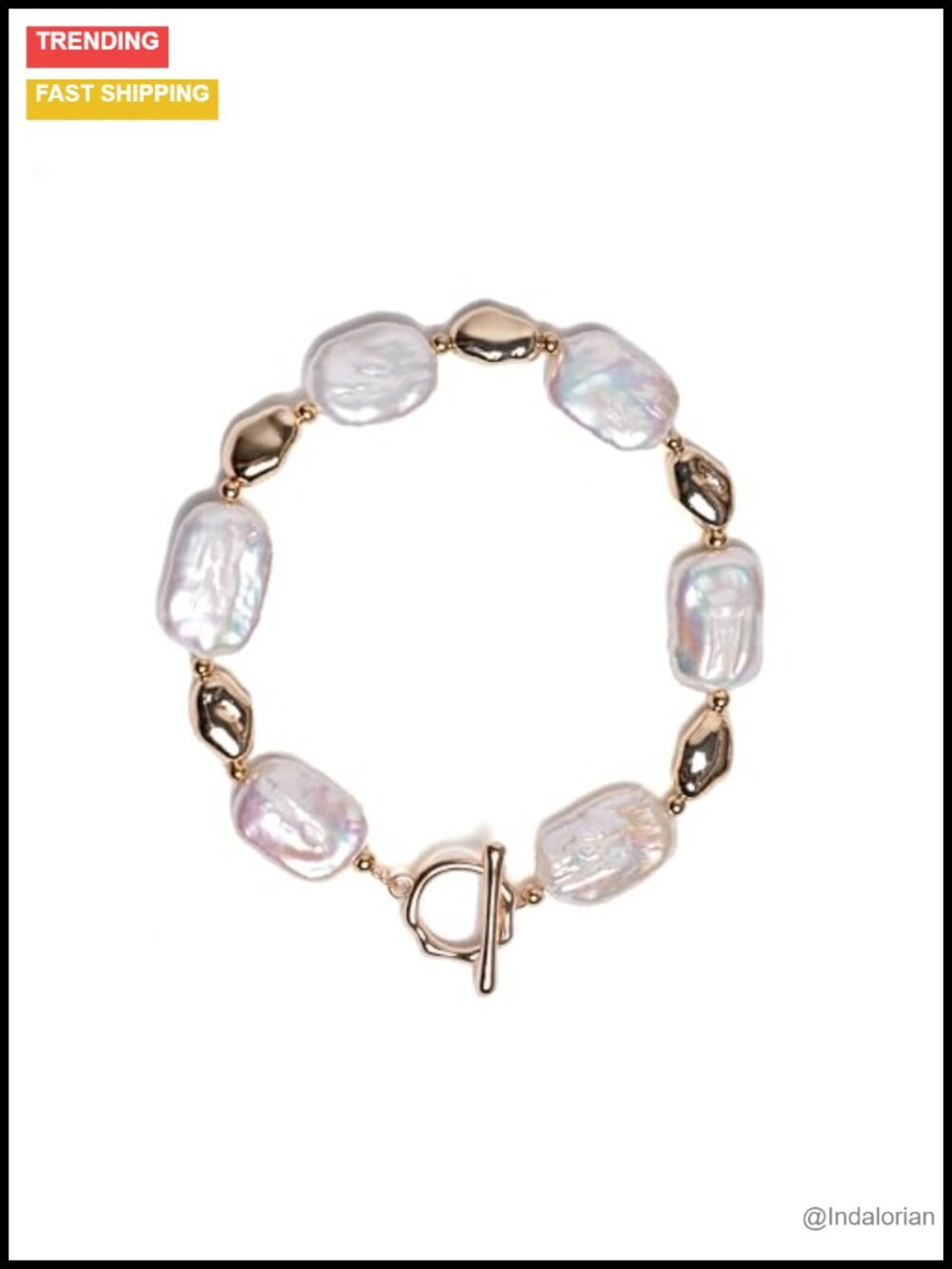 Baroque Pearl Bracelet 18K Gold Plated Buckle Freshwater Pearl Bangle